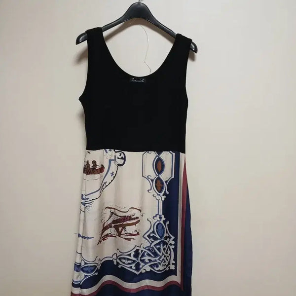 [BUNJANG] DKNY Donna Karan Black Top & Navy Pattern Skirt Combination Dress / DKNY 도나카란 뉴욕 원피스 2