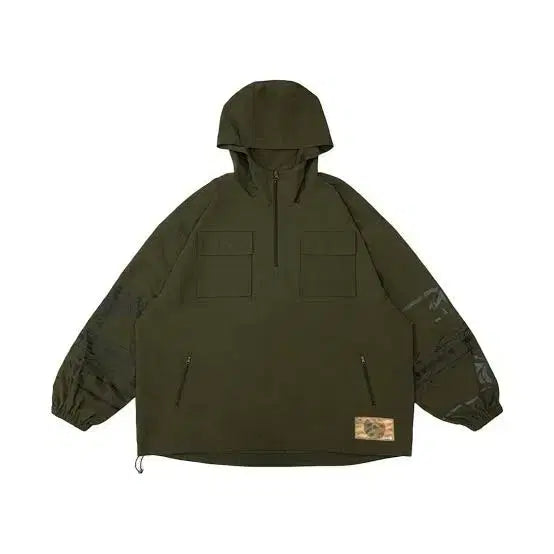 [BUNJANG] X-Rayzy x Fullmetal Alchemist Scarf Hooded Anorak Olive Green / 엑스레이지 x 강철의 연금술사 스카프 후디드 아노락 올리브 그린