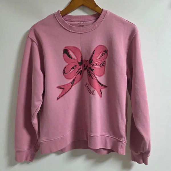[BUNJANG] Coach Big Ribbon Sweatshirt Pink Women's M (55) / [정품] 코치 COACH 빅 리본 스웻셔츠 핑크 맨투맨 (M/55)