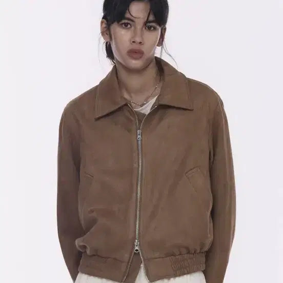 [BUNJANG] Place Studio Vegan Suede Two-Way Blouson Jacket (Brown) / 플레이스스튜디오 비건 투웨이 블루종 스웨이드 밴딩 점퍼 자켓 [브라운]