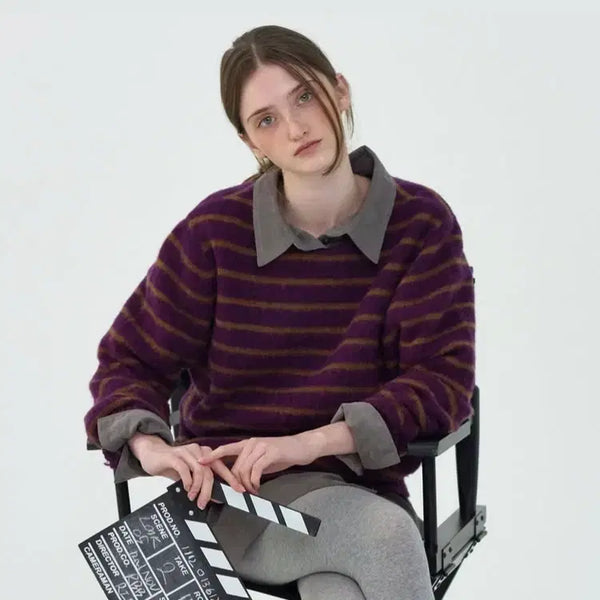 [BUNJANG] Ribbonbit Velin Striped Knit (Purple) / 리본빛 Velin striped knit (purple)
