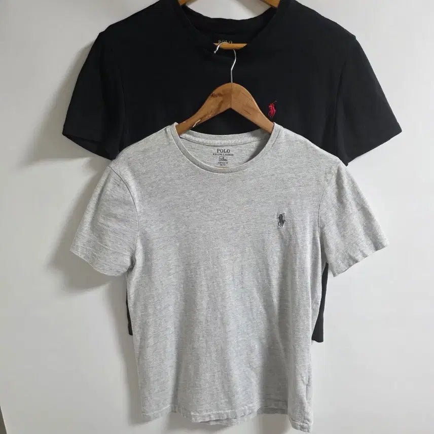 [BUNJANG] Polo Ralph Lauren Custom Fit Basic Round Neck T-Shirt 2-Piece Set (Grey/Black) / [S] 정품 폴로 랄프로렌 기본 라운드 반팔티 2종 세트 (그레이/블랙)