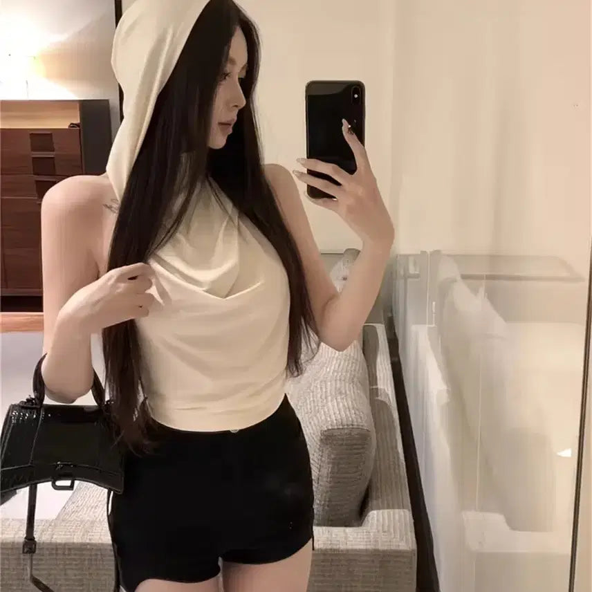 [BUNJANG] Sunne Hooded Neck Sleeveless Top / 후드 넥 나시 여성 여름 슬림핏 민소매 탑 에이블리 순느