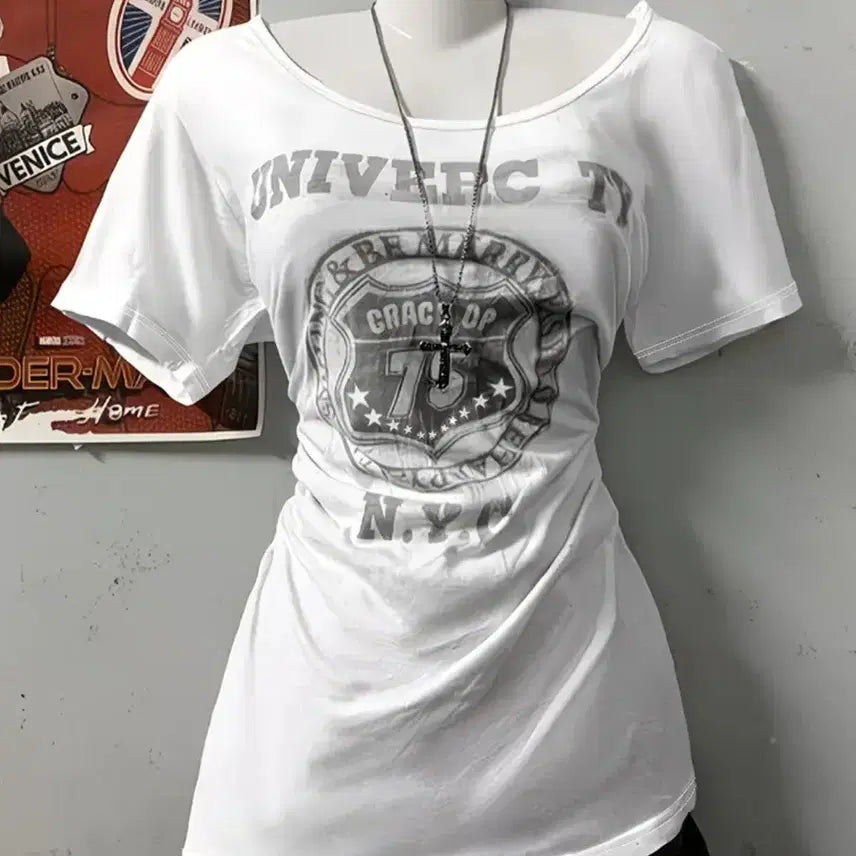 [BUNJANG] Letter Print Loose Fit T-Shirt / 레터 프린트 루즈핏 티셔츠 흰색 반팔 에이블리 슬림핏