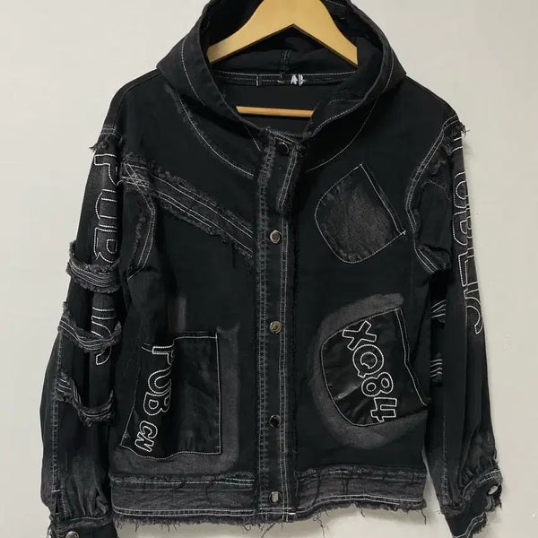 [BUNJANG] Black Vintage Spandex Hooded Jacket / 55-66 PUBLIC 블랙 빈티지 스판 후드 자켓