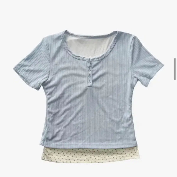 [BUNJANG] Light Blue Ribbed Short Sleeve T-Shirt / 하늘색 골지 반팔 티셔츠