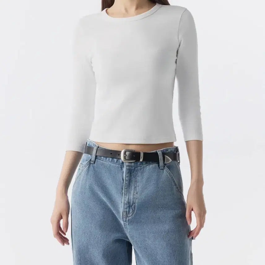 [BUNJANG] MUSINSA Slim Crewneck 7-Part Sleeve T-Shirt / 무신사 슬림 크루넥 7부 티셔츠