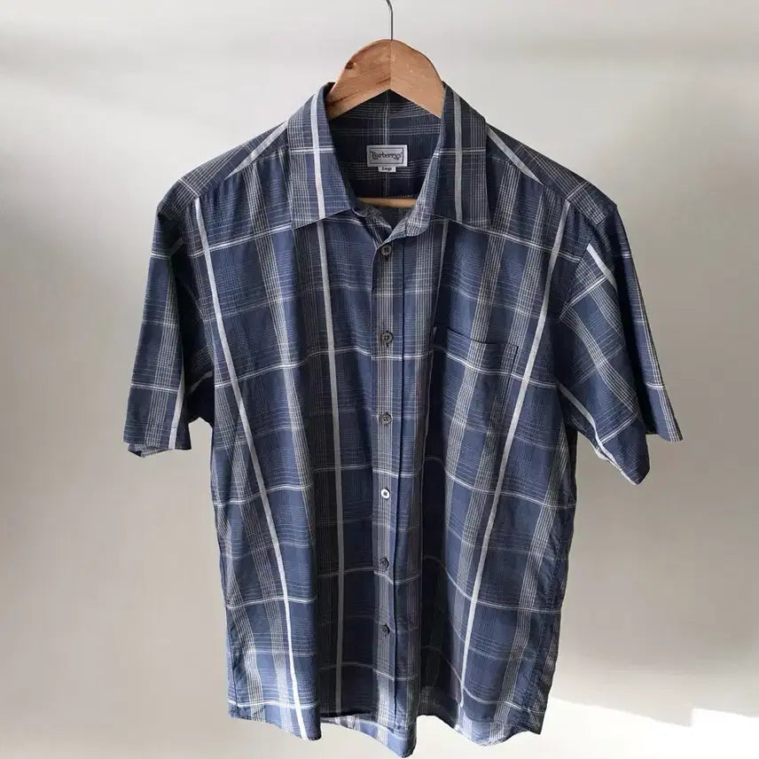 [BUNJANG] Burberry Blue Check Linen Short Sleeve Shirt / 버버리 블루 체크 린넨 반팔 셔츠