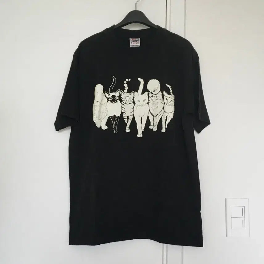 [BUNJANG] Cat Front and Back Print 100% Cotton T-Shirt / 고양이 앞뒷면 티셔츠