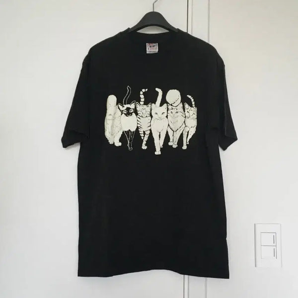 [BUNJANG] Cat Front and Back Print 100% Cotton T-Shirt / 고양이 앞뒷면 티셔츠