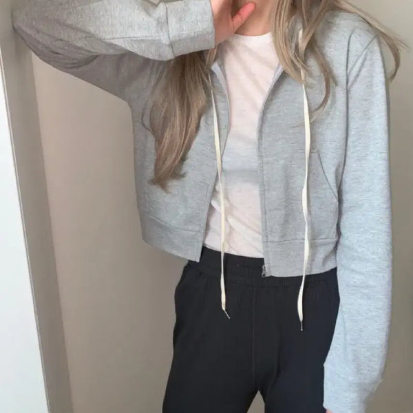 [BUNJANG] Vegetable Dye Cropped Hoodie Zip-Up Gray / 베지터블 후드집업 그레이