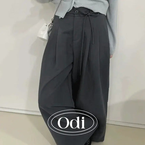 [BUNJANG] Audify Calco String Two-Tuck Wide Cotton Slacks Pants Charcoal M / 오디파이 캘코 스트링 투핀턱 와이드 코튼 슬랙스 팬츠 차콜 M사이즈