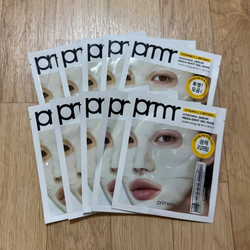 [BUNJANG] Primera Vita-Cinol Serum Mega Shot Gel Mask Pack (10 Sheets) / 프리메라 비타티놀 세럼 메가샷 겔마스크 마스크팩 10매
