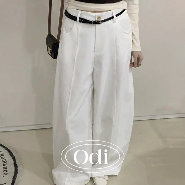 [BUNJANG] Audipay Tirom Belt Set Pintuck Wide Pants / 새상품 오디파이 티롬 벨트 세트 핀턱 와이드 팬츠 S사이즈