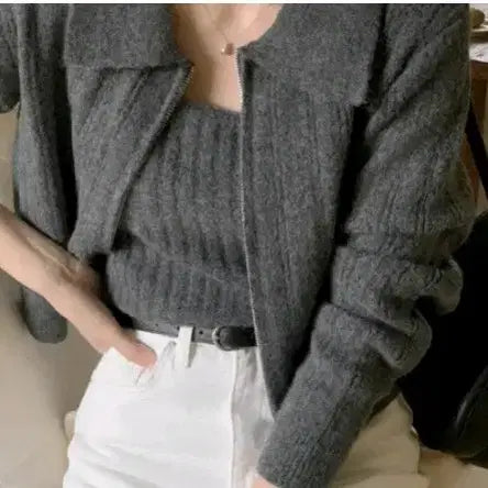 [BUNJANG] ATTRANGS Wool Blend Collar Zip-Up Set / 아뜨랑스 울혼방 카라 집업 세트