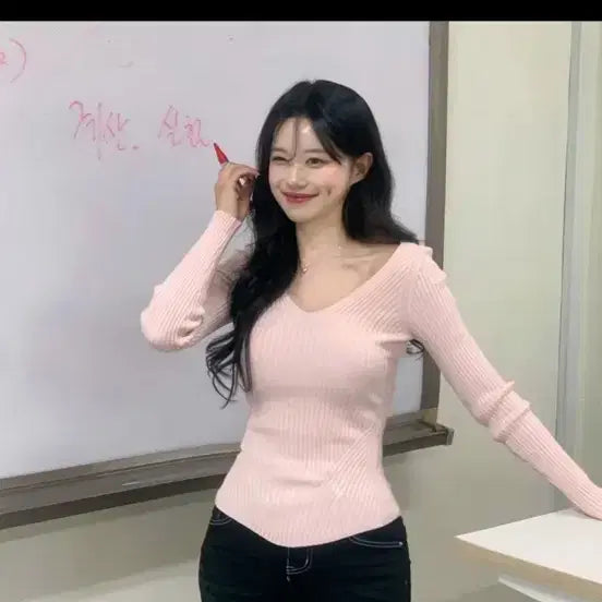 [BUNJANG] Ameblie Ribbed Knit Top Pink / 에이블리 니트쫀쫀상의 핑크