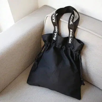 [BUNJANG] Lettering Drawstring Eco Bag / 레터링 블랙라벨 복조리 에코백
