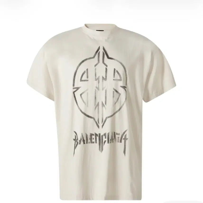 [BUNJANG] Balenciaga Metal BB Stencil Oversized Logo T-Shirt Beige / 새상품)발렌시아가 메탈 BB 스텐실 오버사이즈 로고 티셔츠 베이지