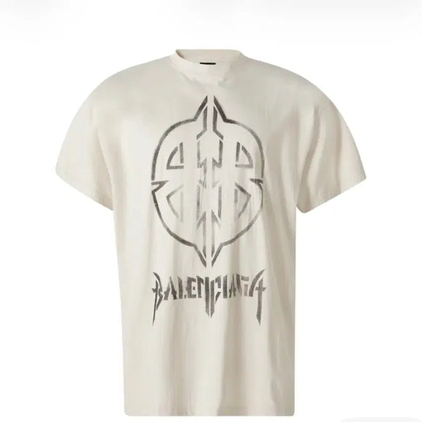 [BUNJANG] Balenciaga Metal BB Stencil Oversized Logo T-Shirt Beige / 새상품)발렌시아가 메탈 BB 스텐실 오버사이즈 로고 티셔츠 베이지