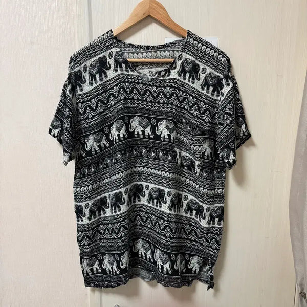 [BUNJANG] Elephant Pattern Shirt - Size L / 태국 코끼리 패턴 셔츠 48(L)