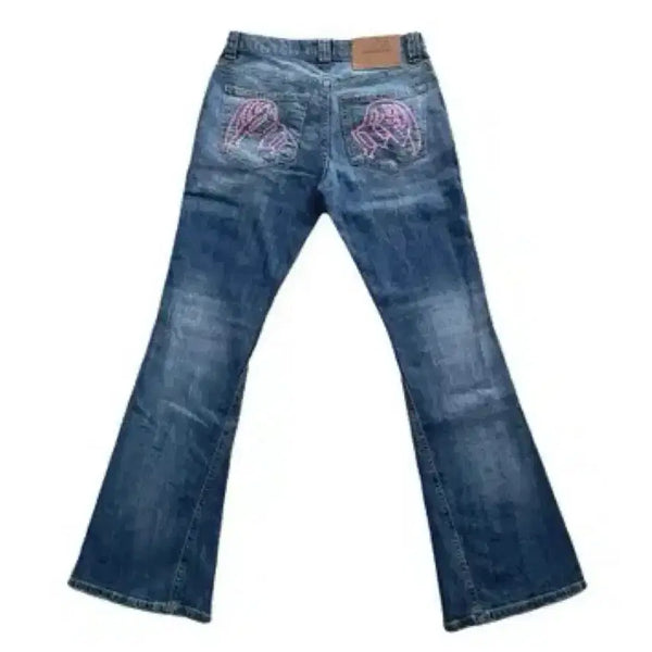 [BUNJANG] Please No Follow Angel Logo Stitch Washing Bootcut Denim Pants / 플리즈노팔로우 엔젤로고 스티치 워싱 부츠컷 데님 팬츠