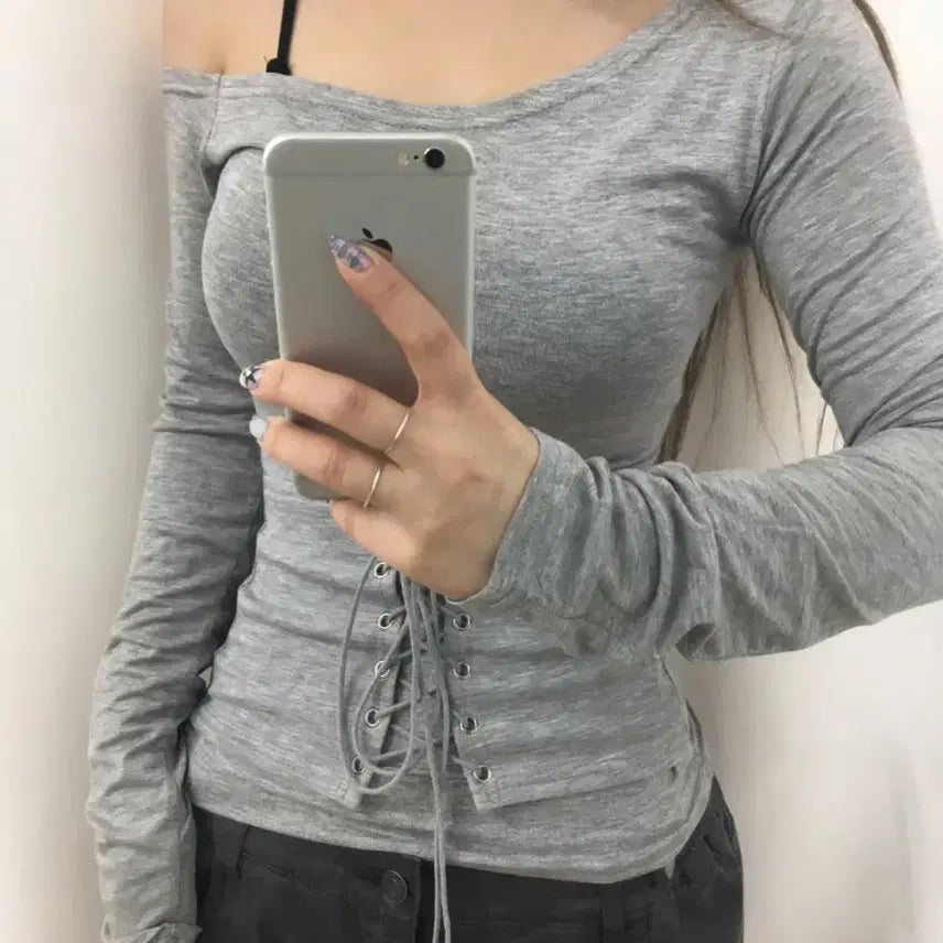 [BUNJANG] Our Cabinet Luna Strap Tee Gray / 아워캐비넷 luna strap tee