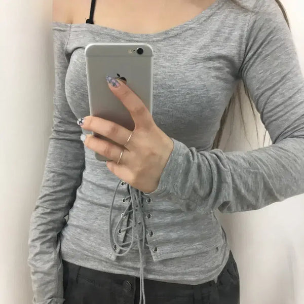 [BUNJANG] Our Cabinet Luna Strap Tee Gray / 아워캐비넷 luna strap tee