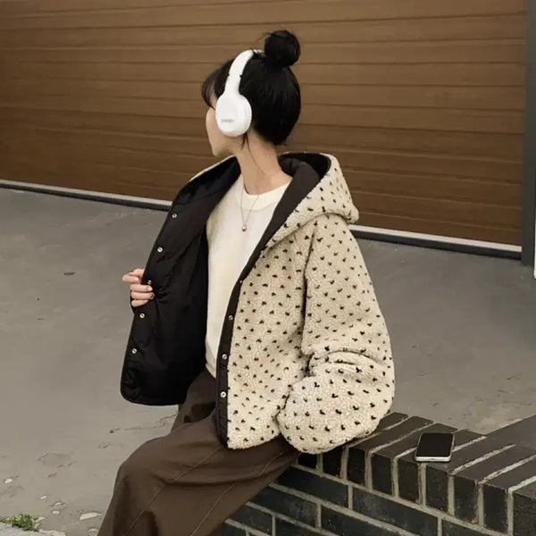 [BUNJANG] A-bly Polka Dot Reversible Padded Fleece Jumper / 새상품) 에이블리 블리즈 도트 뽀글이 양면 배색 리버시블 패딩 점퍼 양털 겨울아우터