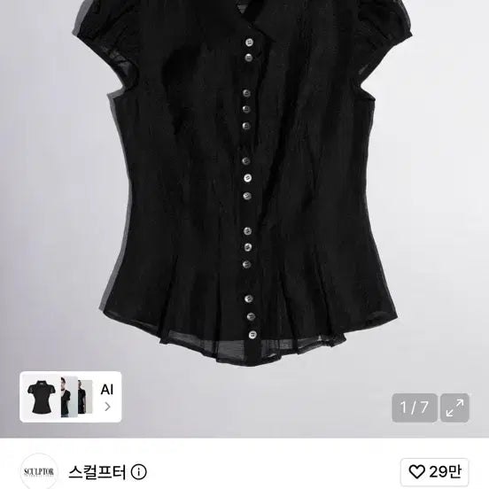 [BUNJANG] Sculptor Sheer Pleated Hem Blouse Black / 새상품)스컬프터 Sheer Pleated Hem Blouse Black