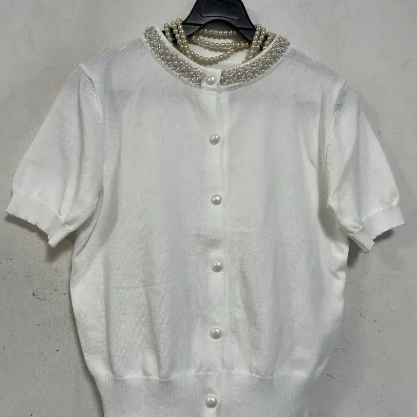 [BUNJANG] Pearl Studded Knit Short Sleeve Top / 특가새)N6879 진주스터드장식 니트.반팔.