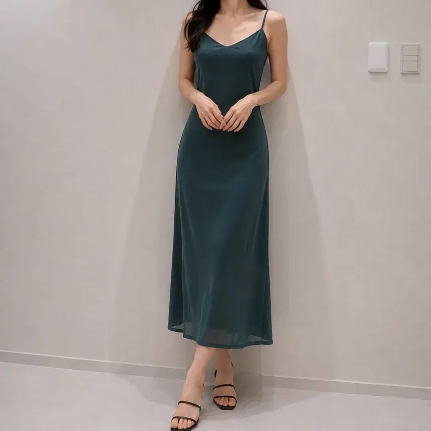[BUNJANG] Deep Green Slip Long Dress / 딥그린 슬립 롱 원피스