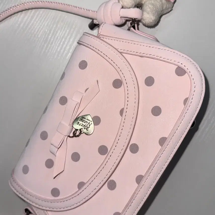[BUNJANG] Vintage Pink Polka Dot Shoulder Bag with Rabbit Charm / 빈티지 가방