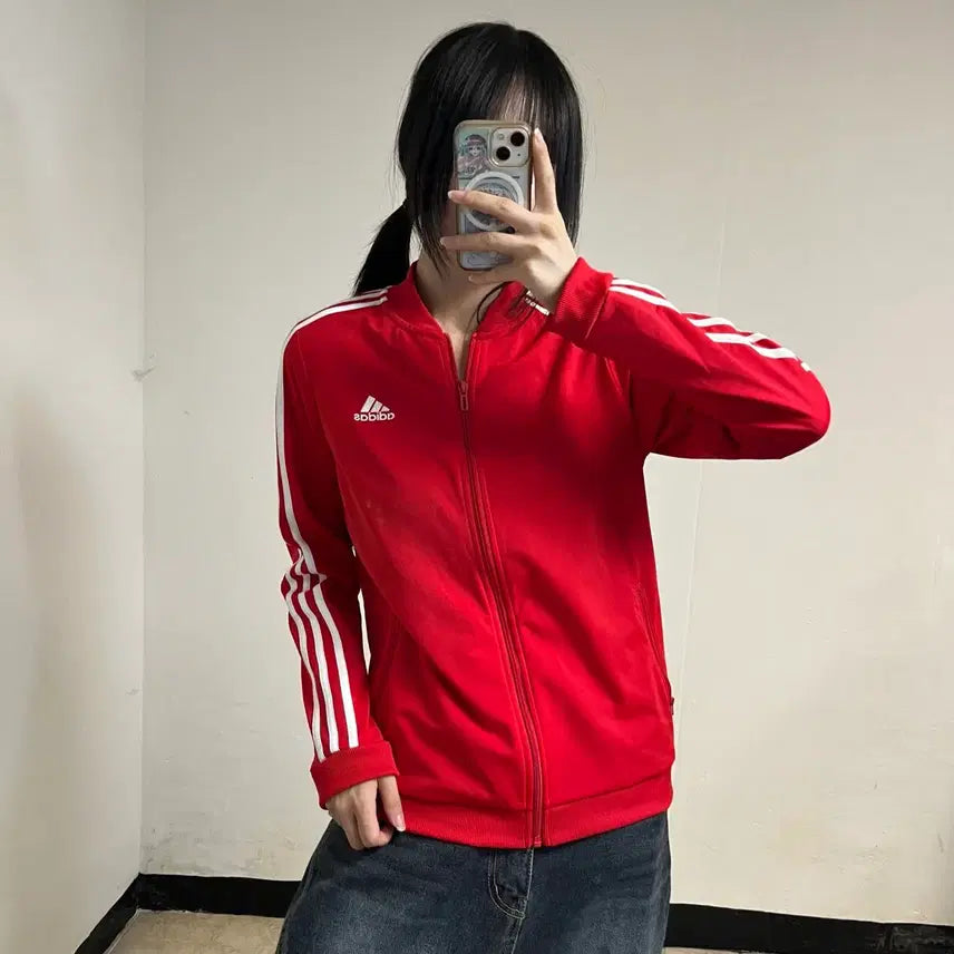 [BUNJANG] Adidas Red China Neck Track Jacket / 아디다스 레드 차이나넥 져지
