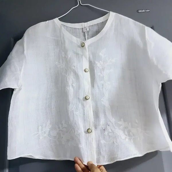 [BUNJANG] White Embroidered Ramie Hanbok Top / 화이트 자수 모시저고리