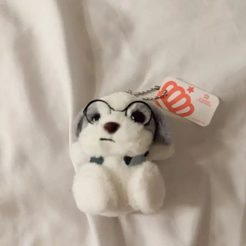 [BUNJANG] Dog Plushie Doll Keychain with Glasses / 강아지 인형 안경 쓴 인형 키링
