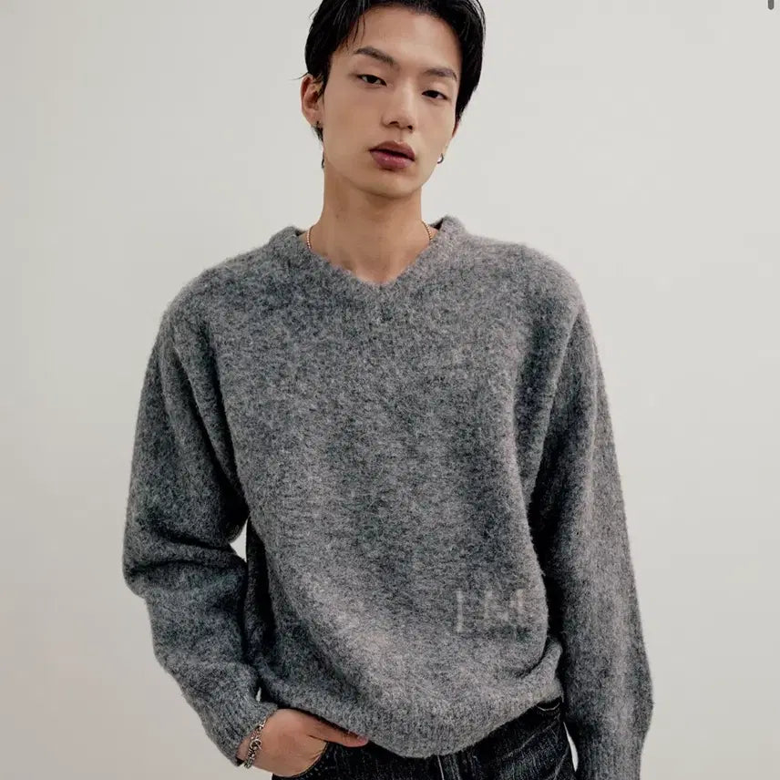 [BUNJANG] Ellude Monte Brushed Alpaca Wool V-Neck Knit Grey / 엘무드 몬테 브러시드 알파카 울 브이넥 니트