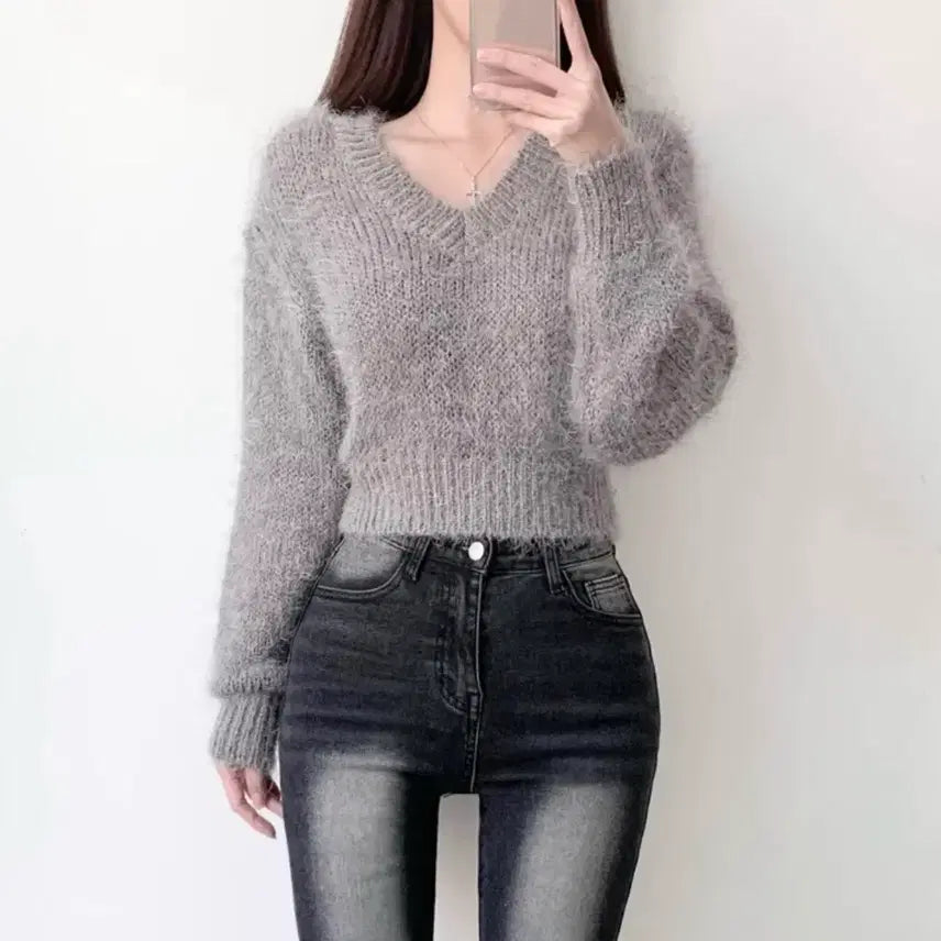 [BUNJANG] Ably Angora Winter Knit Sweater Gray / 에이블리 앙고라 그레이 회색 겨울 니트