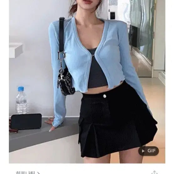[BUNJANG] Hypnotic Cropped Cardigan (Sky Blue, Black) / 히프나틱 크롭가디건 2개 블루, 블랙