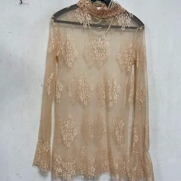 [BUNJANG] Embroidered Lace See-Through Blouse / 특가새)N6881 자수 레이스 시스루 블라우스