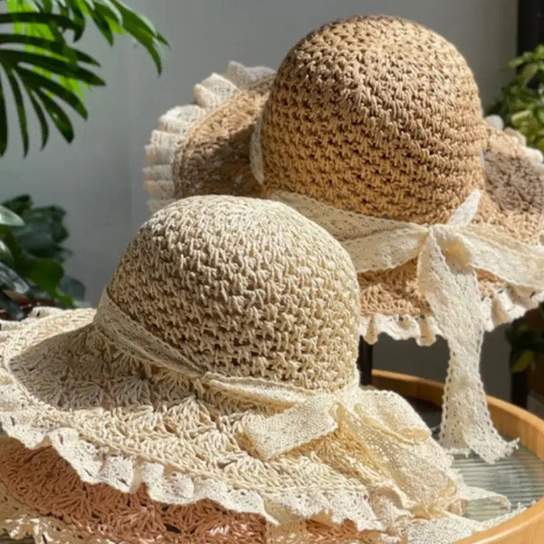 [BUNJANG] Rattan Straw Hat (Cream) - Set of 2 / 밀집모자 (크림, 라탄) 2개 새상품