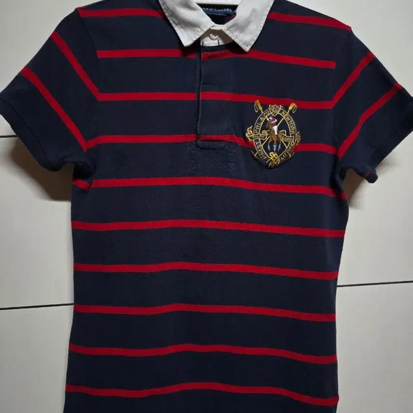 [BUNJANG] Polo Ralph Lauren Women's Big Pony Chieftain Stripe Rugby Short Sleeve T-Shirt / 폴로 랄프로렌 여성 빅포니 치프키프 스트라이프 럭비 카라 반팔 티셔츠
