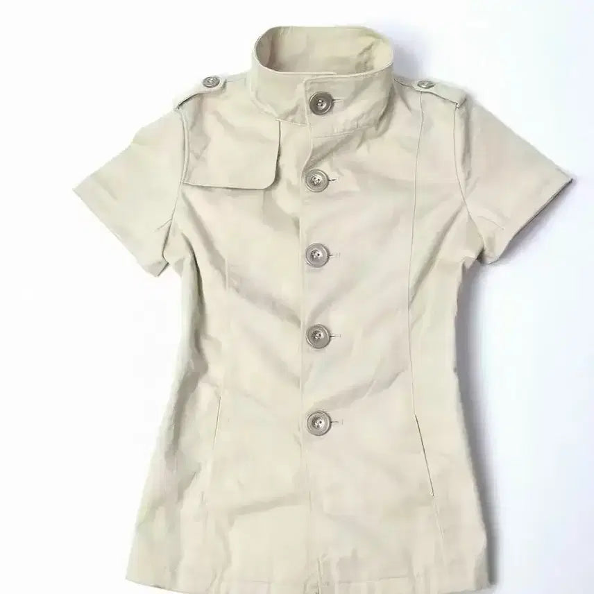 [BUNJANG] Vintage Beige Trench Coat Short Sleeve Shirt / 트렌치코트 반팔 셔츠 베이지 빈티지 고전