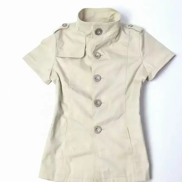 [BUNJANG] Vintage Beige Trench Coat Short Sleeve Shirt / 트렌치코트 반팔 셔츠 베이지 빈티지 고전