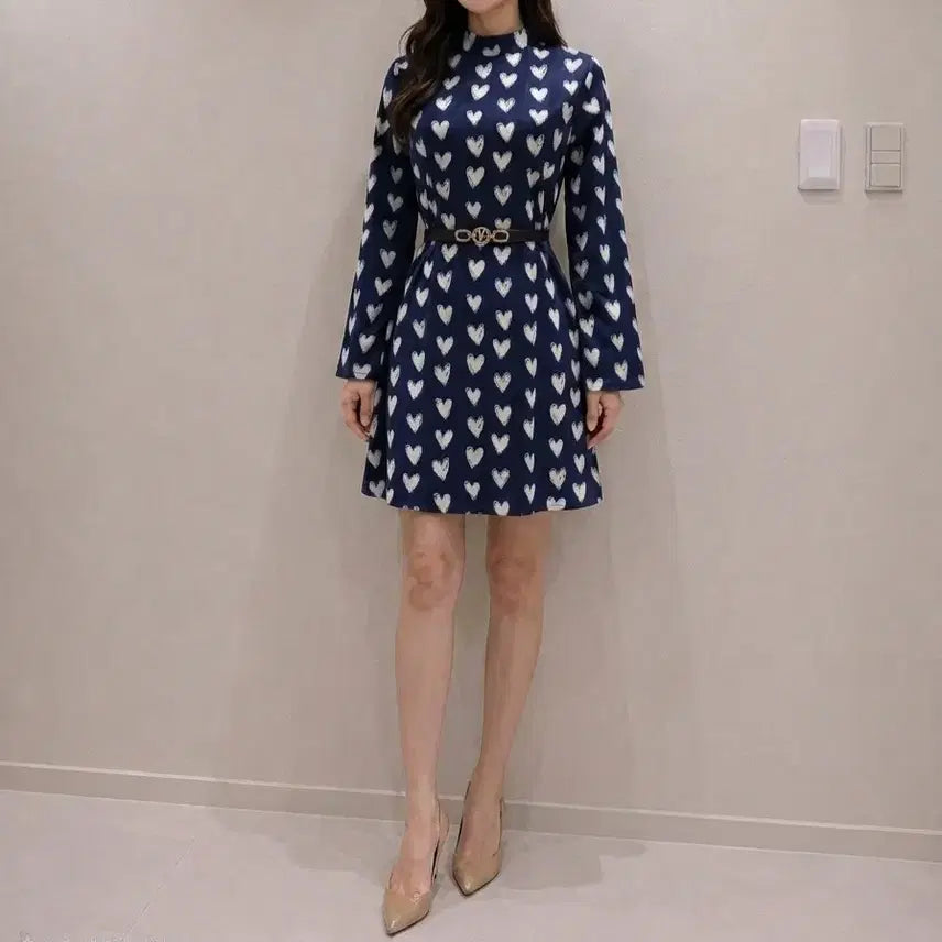 [BUNJANG] Navy Heart Pattern Dress / 하트 패턴 블루 원피스