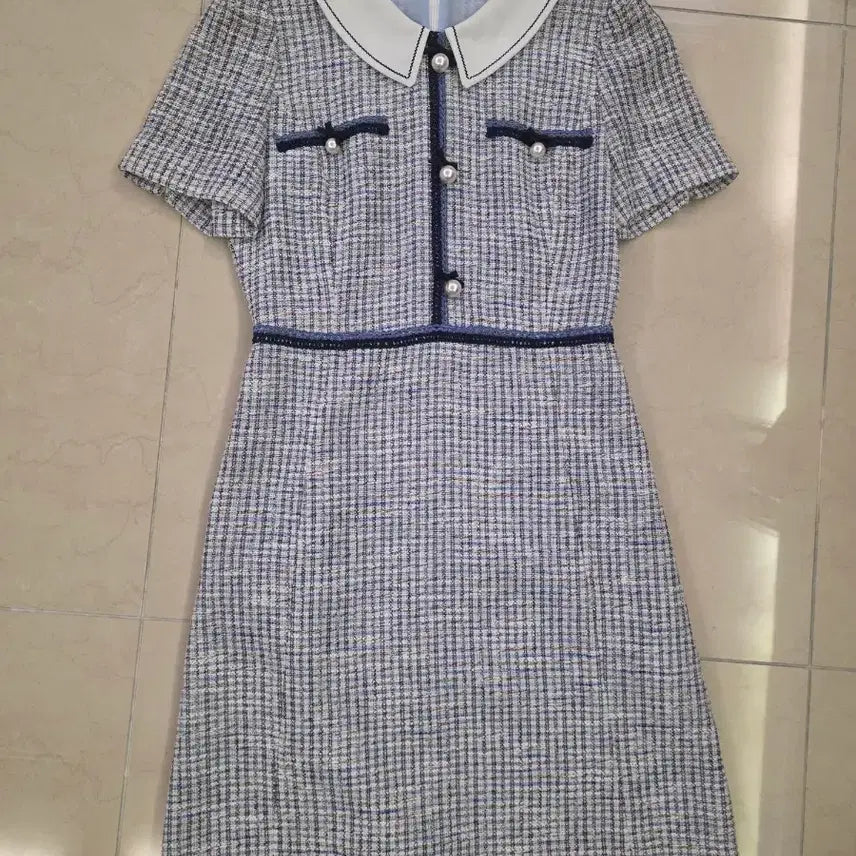 [BUNJANG] LINE Check Pattern Collar Dress / LINE 라인 체크 패턴 카라 원피스 44-55