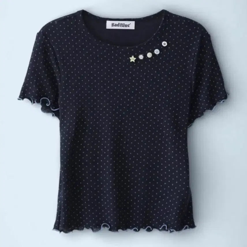 [BUNJANG] Bad Blue Sheer Dot Buttons Baby Tee / 배드블루 반팔 Sheer Dot Buttons Baby Tee