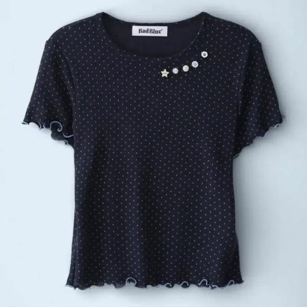 [BUNJANG] Bad Blue Sheer Dot Buttons Baby Tee / 배드블루 반팔 Sheer Dot Buttons Baby Tee