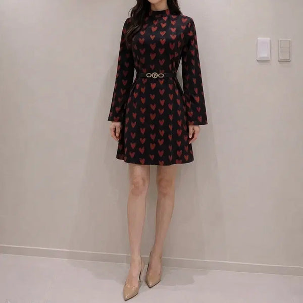 [BUNJANG] Heart Pattern Red Dress / 하트 패턴 레드 원피스