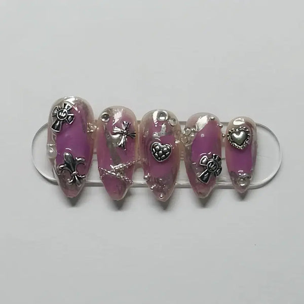 [BUNJANG] Purple Chrome Hearts Nail Art Tips / 쇠맛 힙한 네일아트