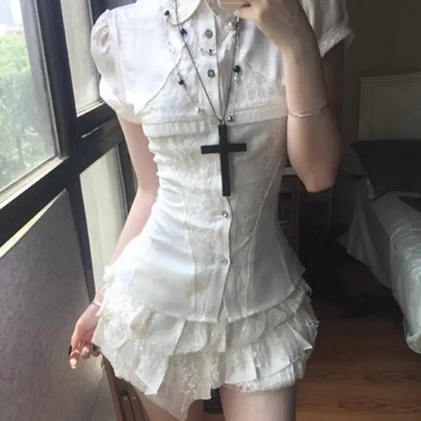 [BUNJANG] White Lace Blouse Shirt / 화이트 레이스 블라우스 셔츠 빈티지 y2k 고딕